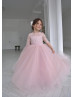 Elbow Sleeve Blush Pink Lace Tulle Flower Girl Dress Elbow Sleeve Blush Pink Lace Tulle Flower Girl Dress